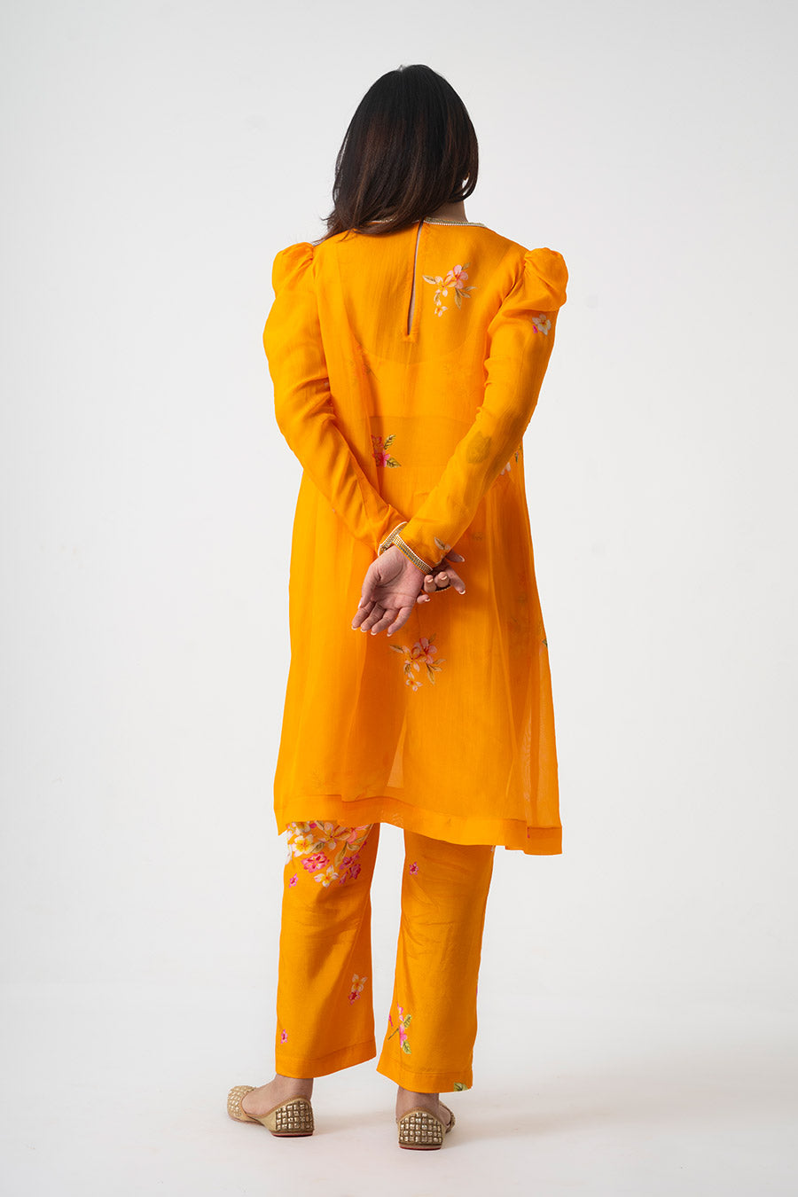 Orange Chafa Blossom Printed 3Pc Co-Ord Set