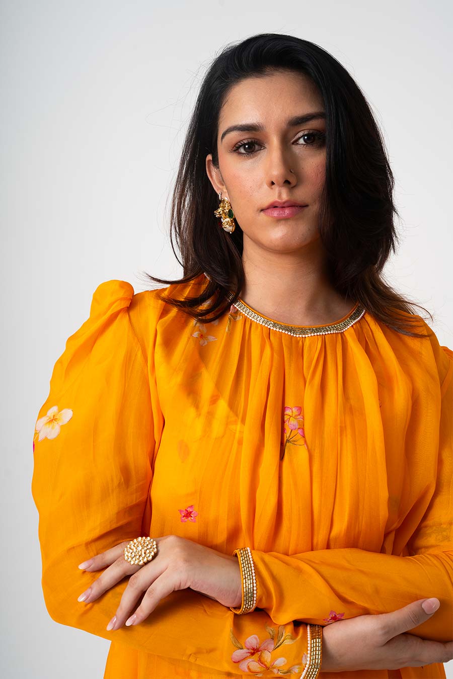 Orange Chafa Blossom Printed 3Pc Co-Ord Set