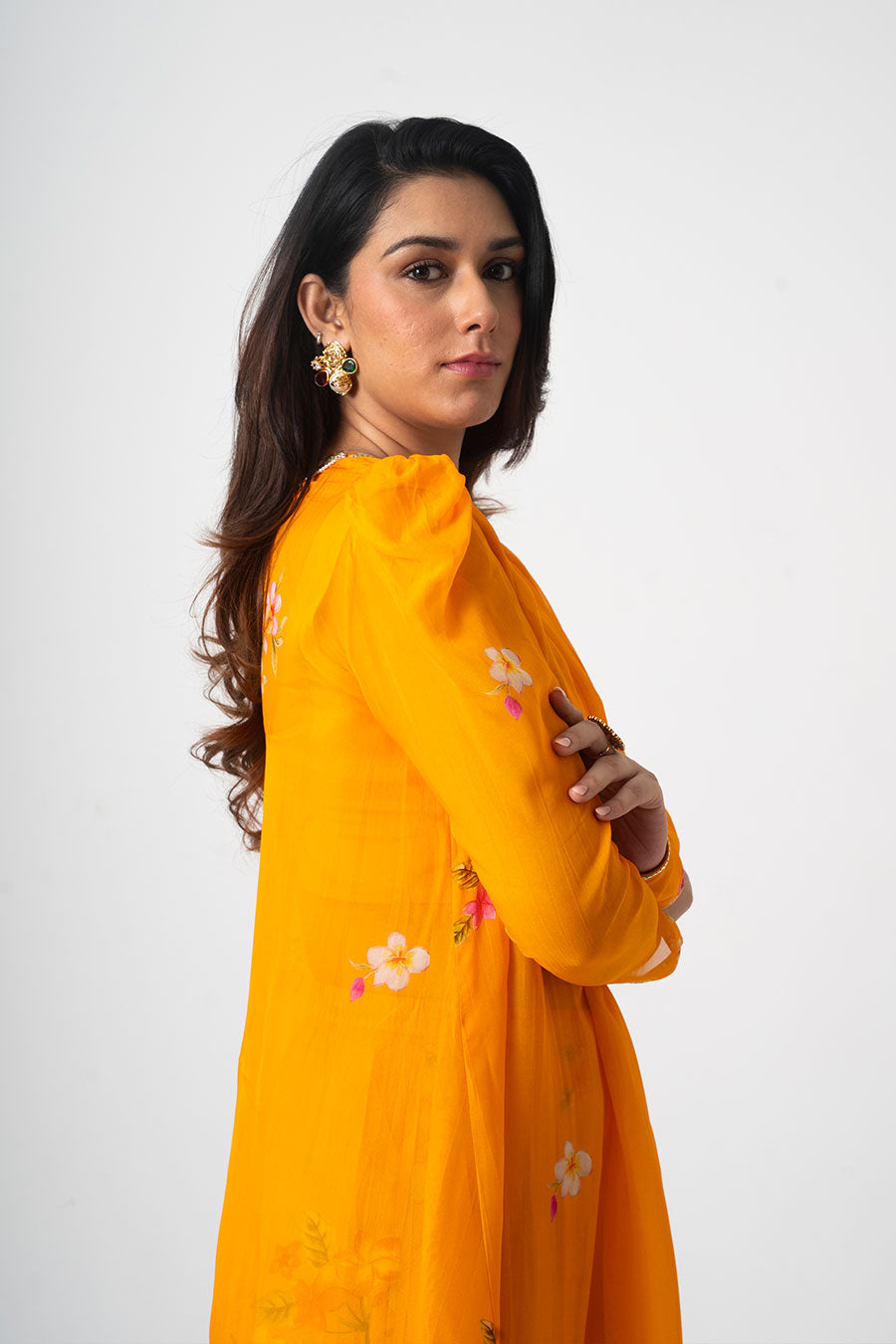 Orange Chafa Blossom Printed 3Pc Co-Ord Set