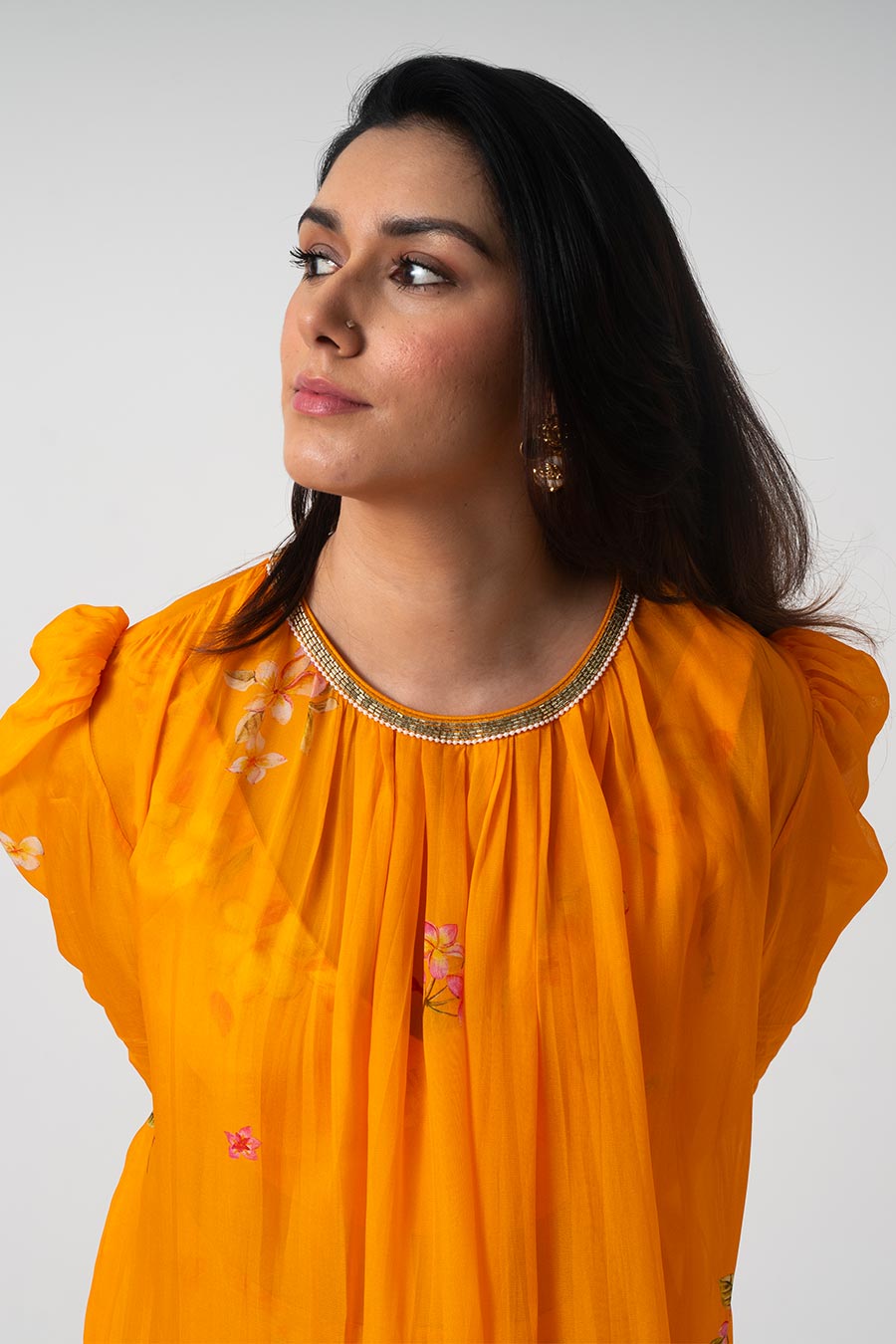 Orange Chafa Blossom Printed 3Pc Co-Ord Set