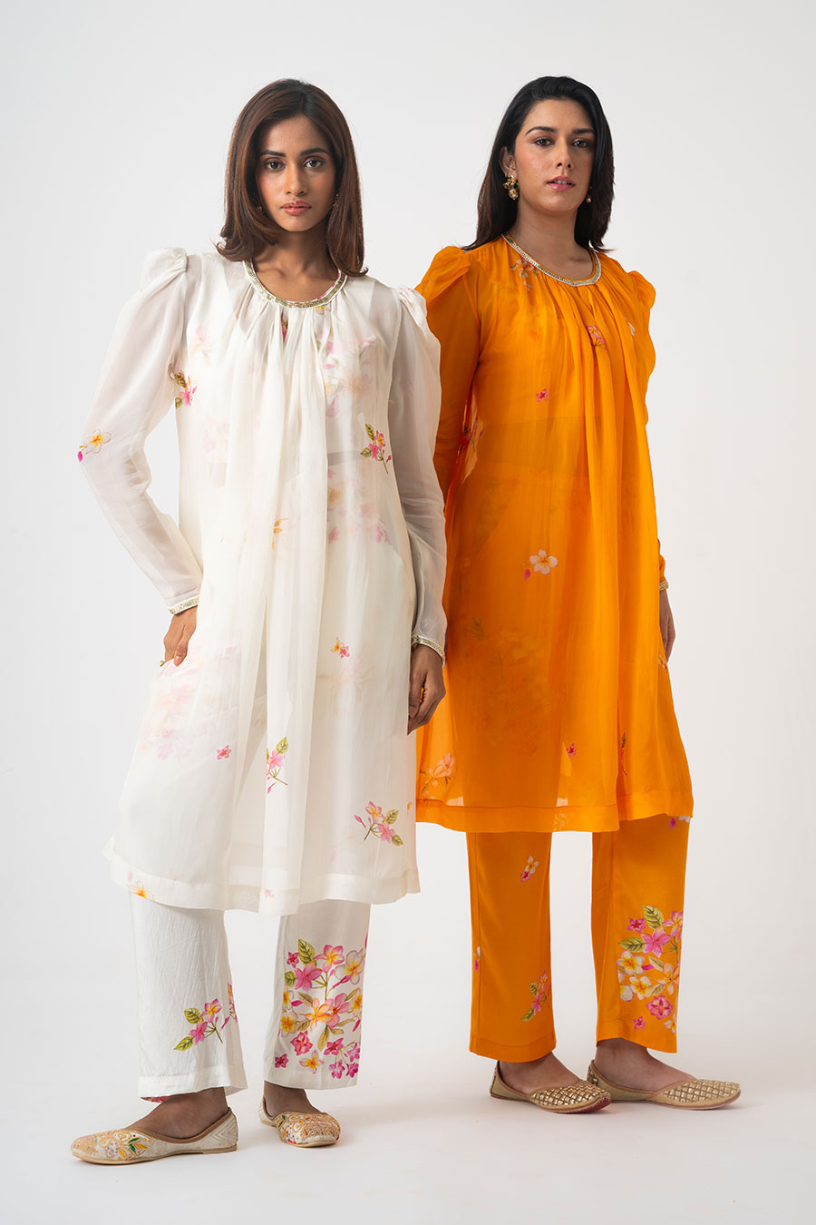 Orange Chafa Blossom Printed 3Pc Co-Ord Set