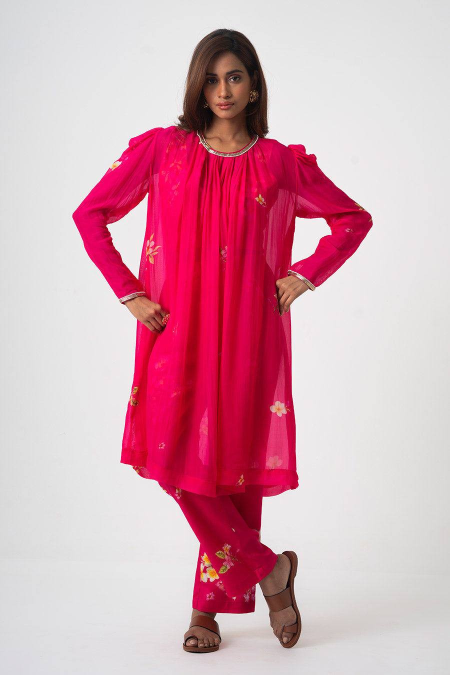 Pink Chafa Blossom Printed 3Pc Co-Ord Set