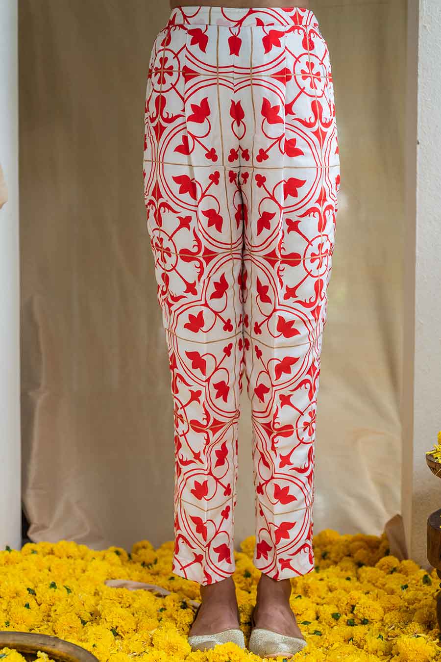 Red Printed Folkloric Kurta Set