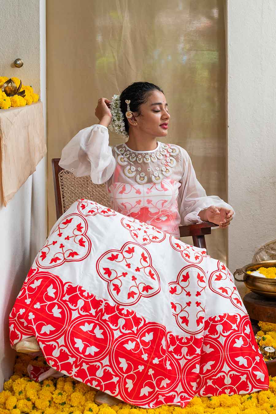 Red Printed Overture Lehenga Set