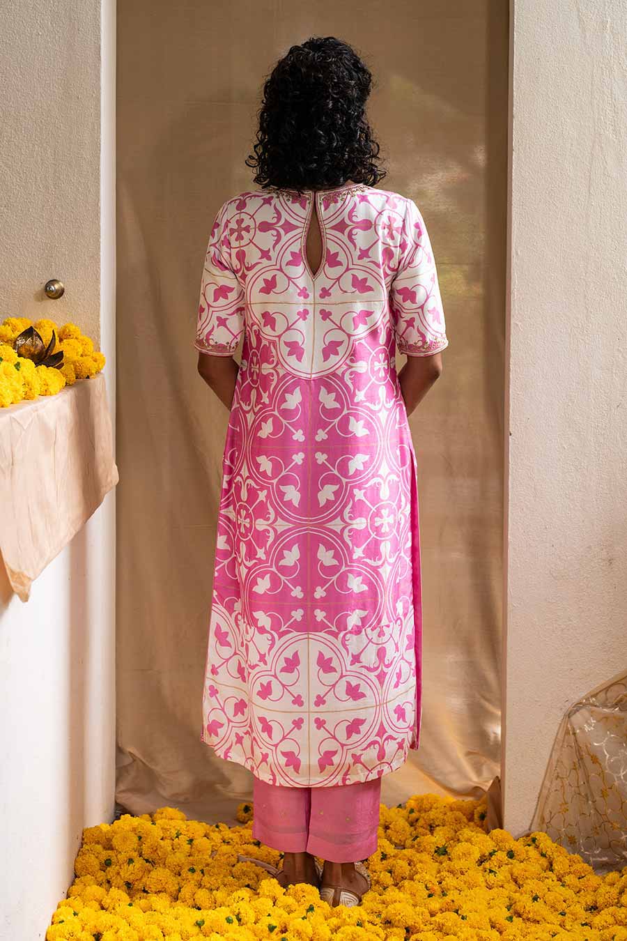 Pink Printed Blossom & Blush Kurta Set