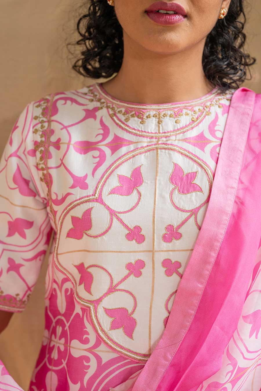 Pink Printed Blossom & Blush Kurta Set