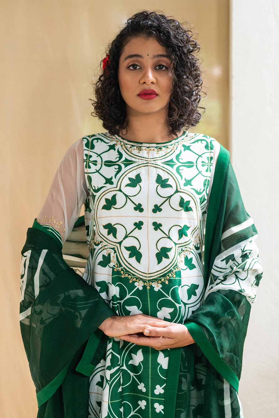 Green Printed Vista Tile Kurta Set