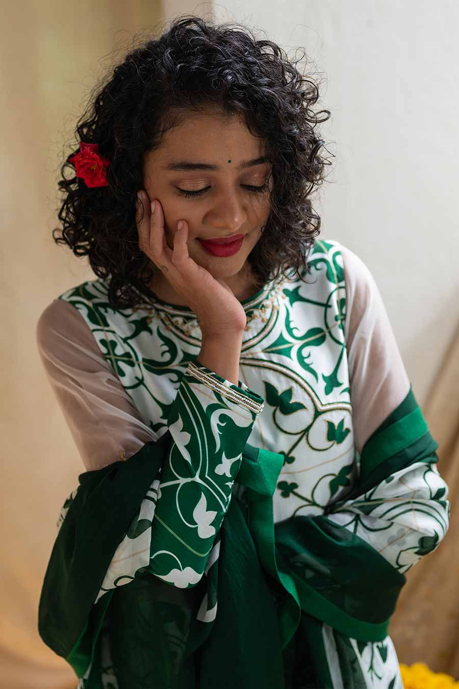 Green Printed Vista Tile Kurta Set