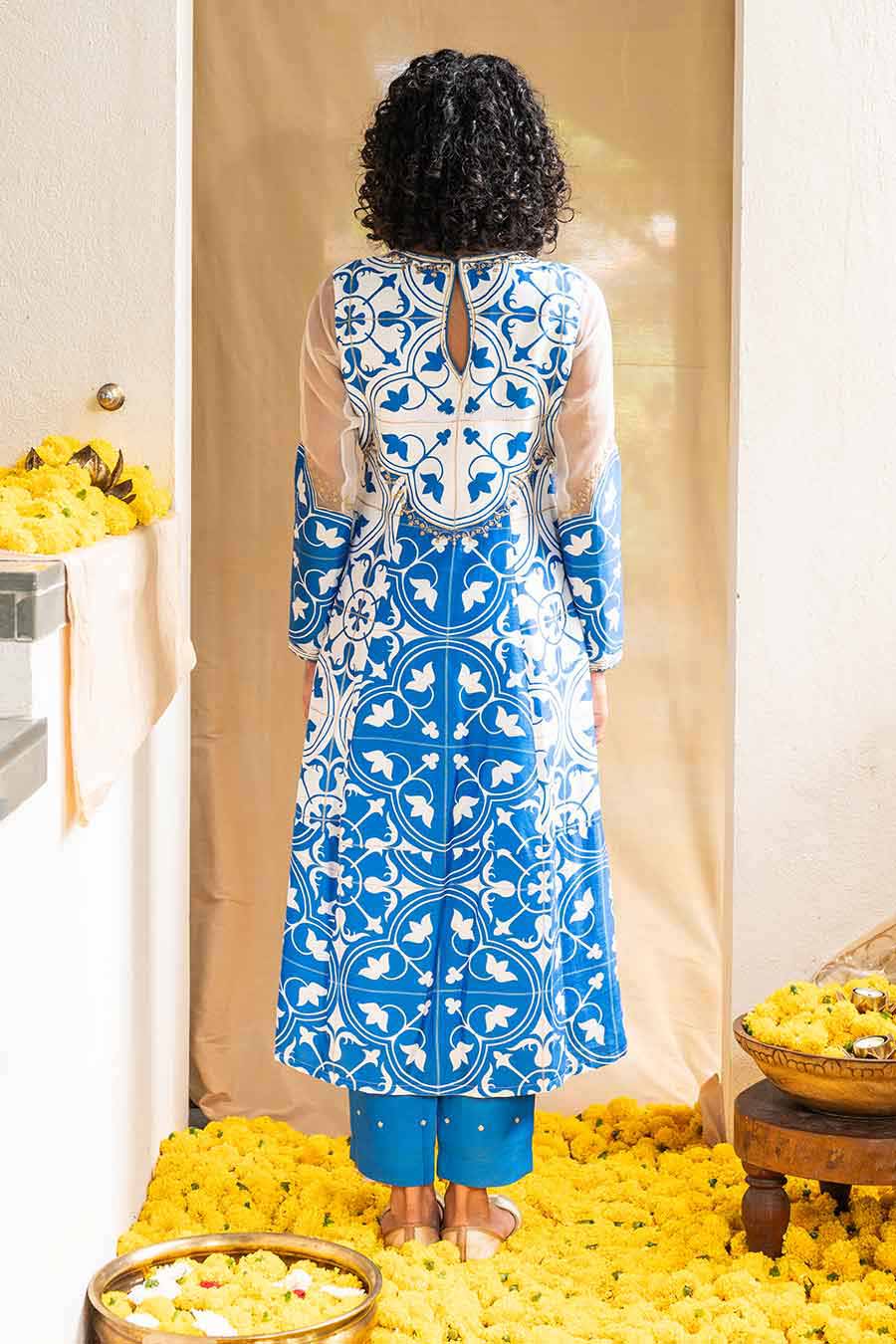 Blue Printed Lagoon Luster Kurta Set