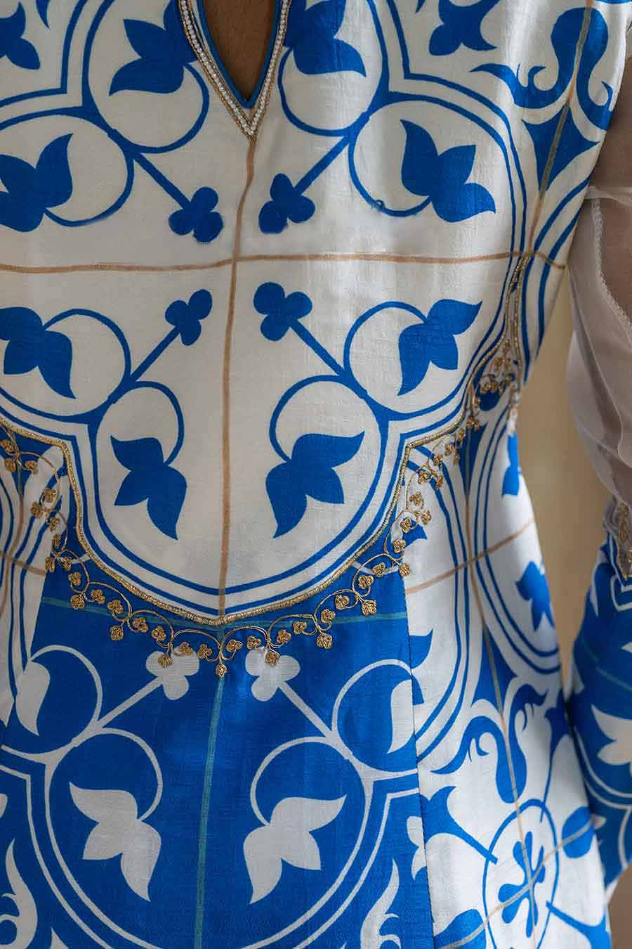 Blue Printed Lagoon Luster Kurta Set