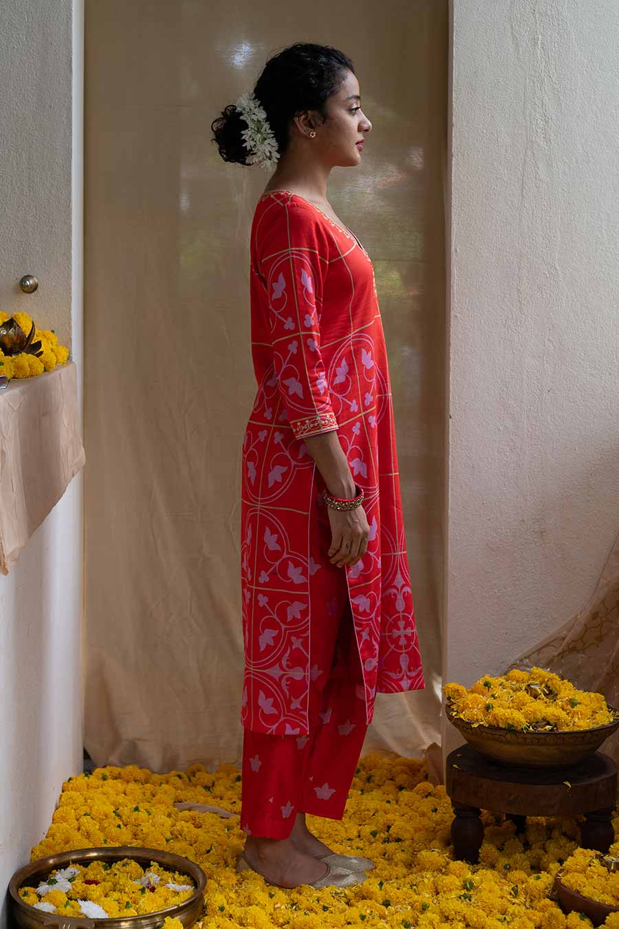 Red Printed Kurta Set