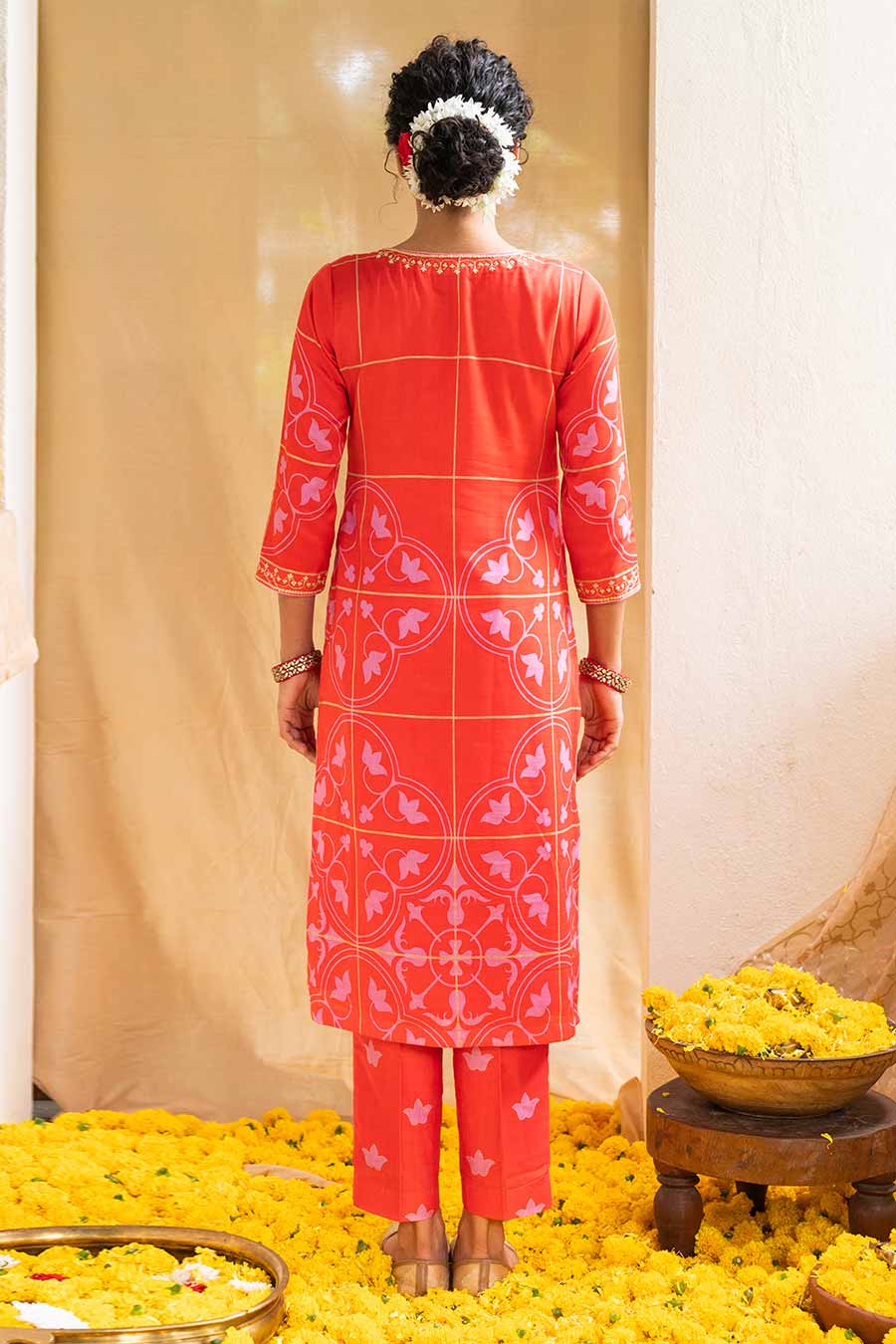 Red Printed Kurta Set