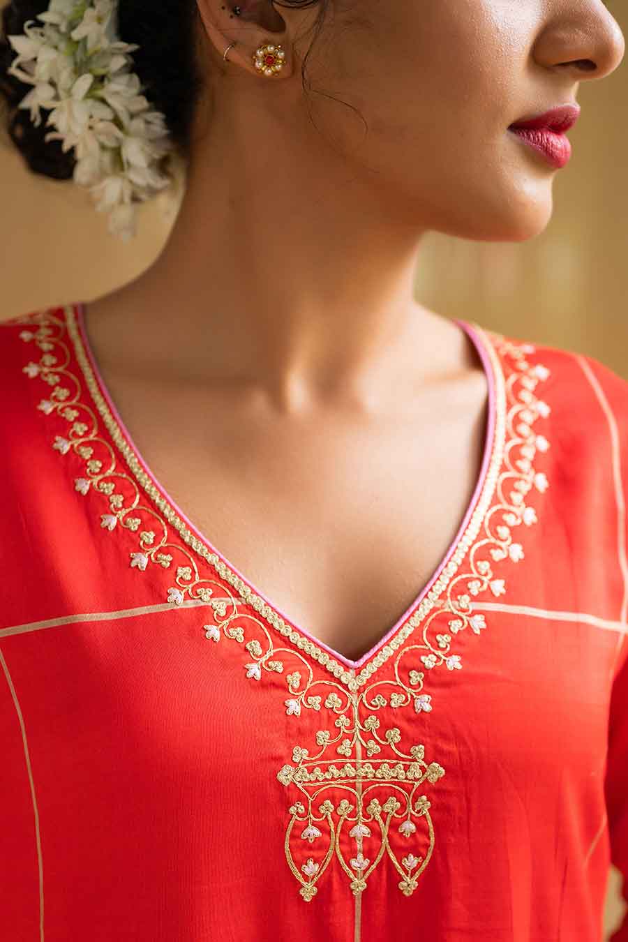 Red Printed Kurta Set