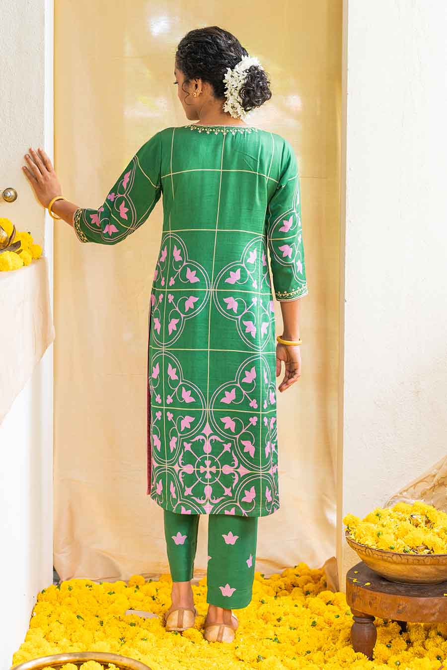 Green Printed Petal Parade Kurta Set