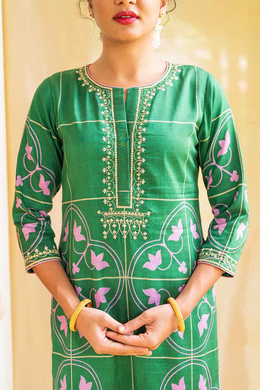 Green Printed Petal Parade Kurta Set