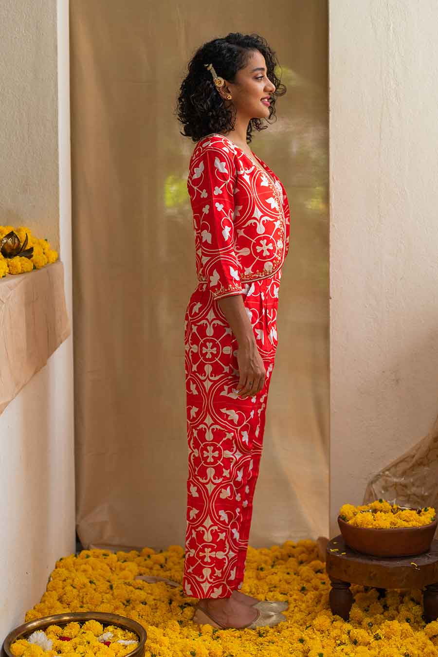 Red Printed Rhapsody Tiles Co-ord Set