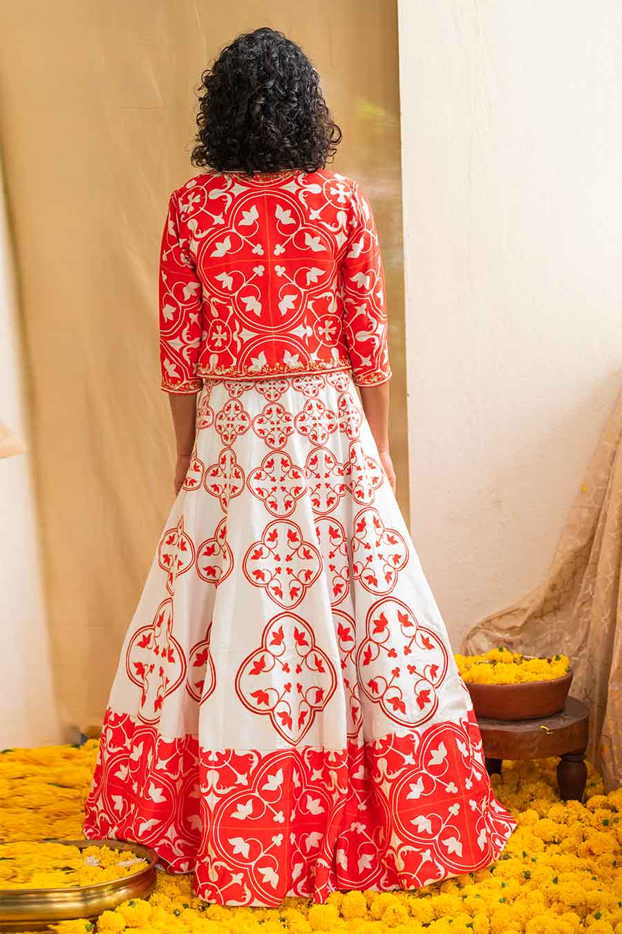 Red Printed Rhapsody Tiles Lehenga Set