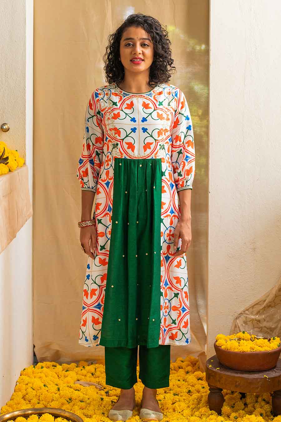 Multicolour Printed Zesty Zellige Kurta Set
