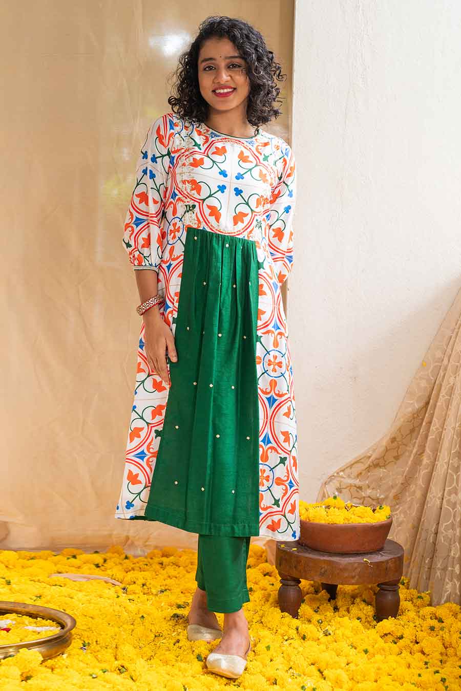 Multicolour Printed Zesty Zellige Kurta Set
