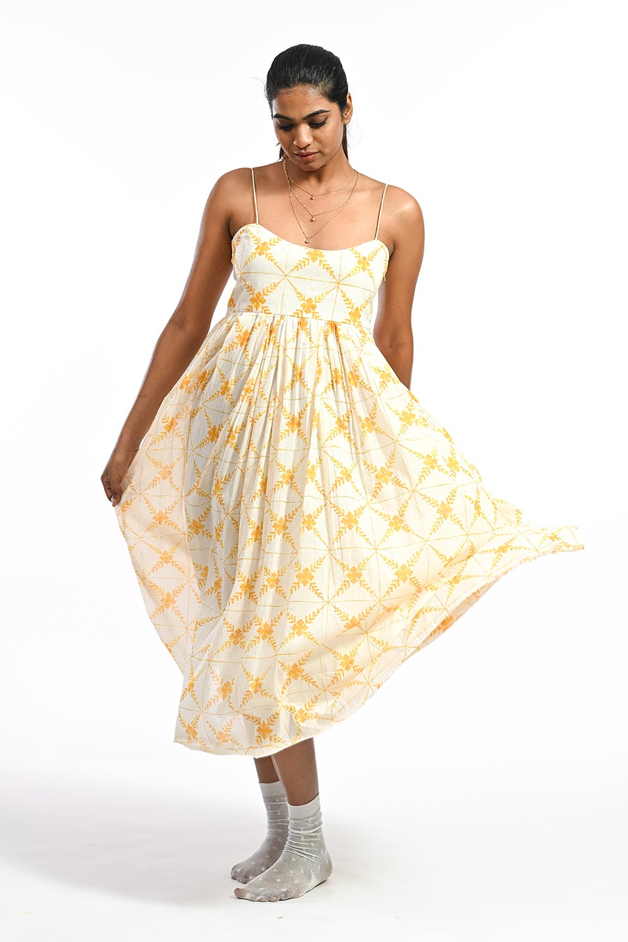 Amarelo Dona Paula Mosaic Printed Strappy Dress