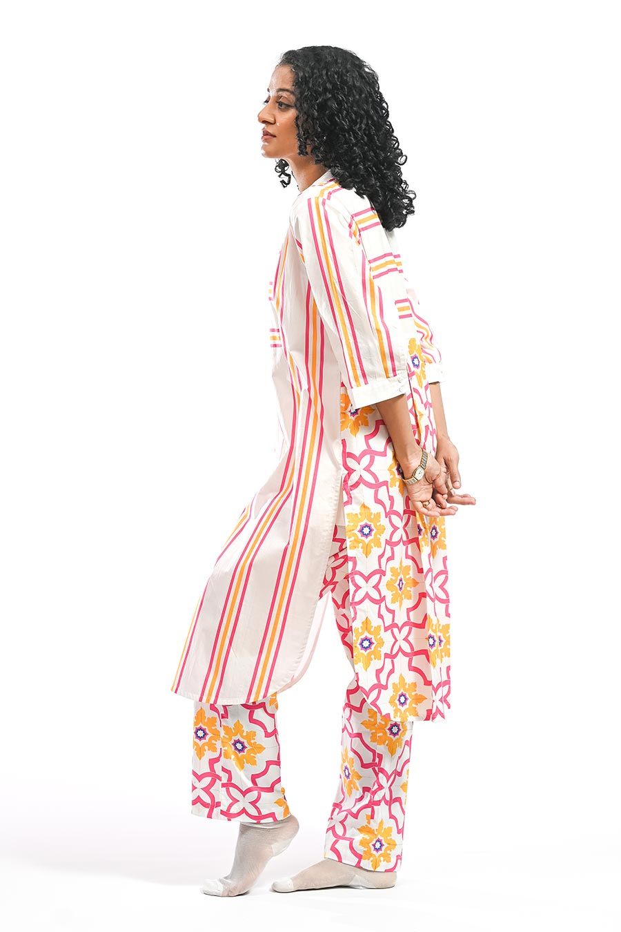 Rosa Porvorim Pink Mosaic Kurta & Pant Set