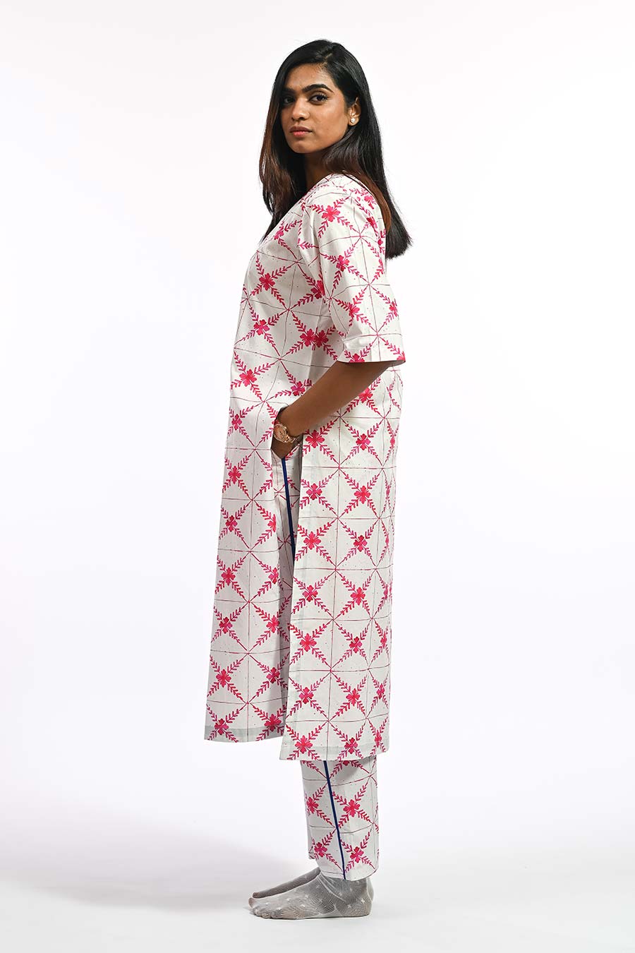 Rosa Pink Mosaic Printed Kurta & Pant Set