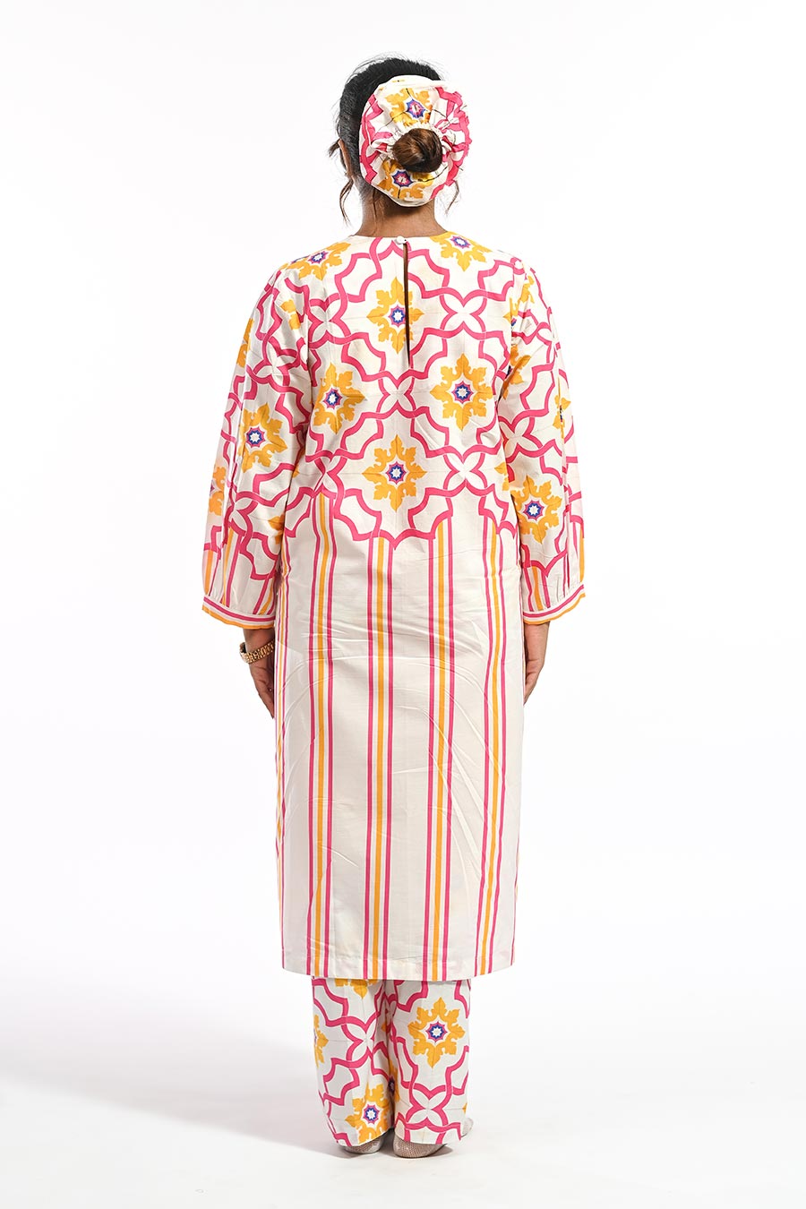 Rosa Pink Mosaic Stripe Kurta & Pant Set