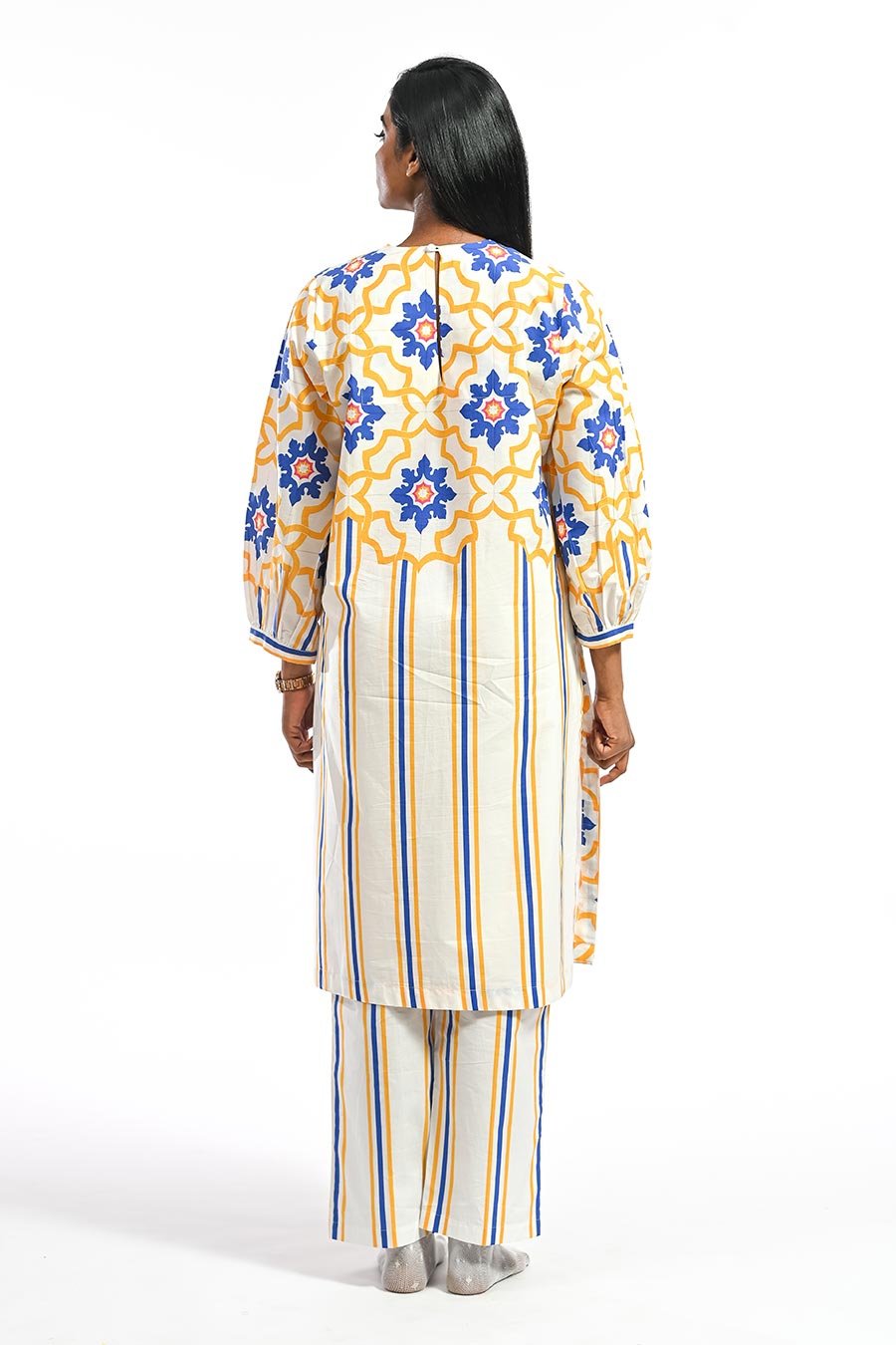 Amarelo Yellow Mosaic Stripe Kurta & Pant Set