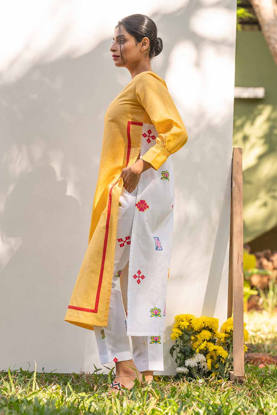 Yellow Back-Printed Kurta & Pant Set