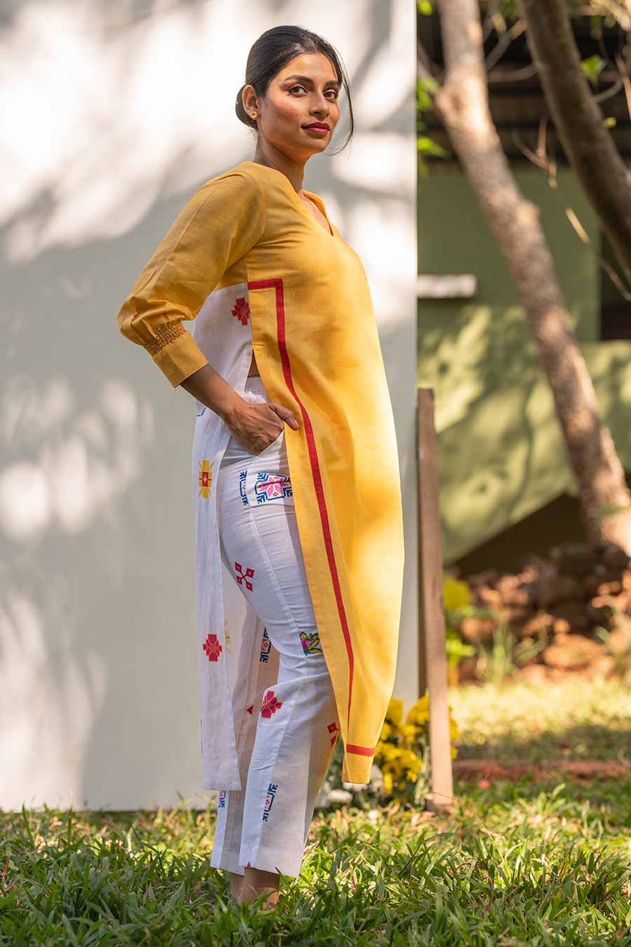 Yellow Back-Printed Kurta & Pant Set