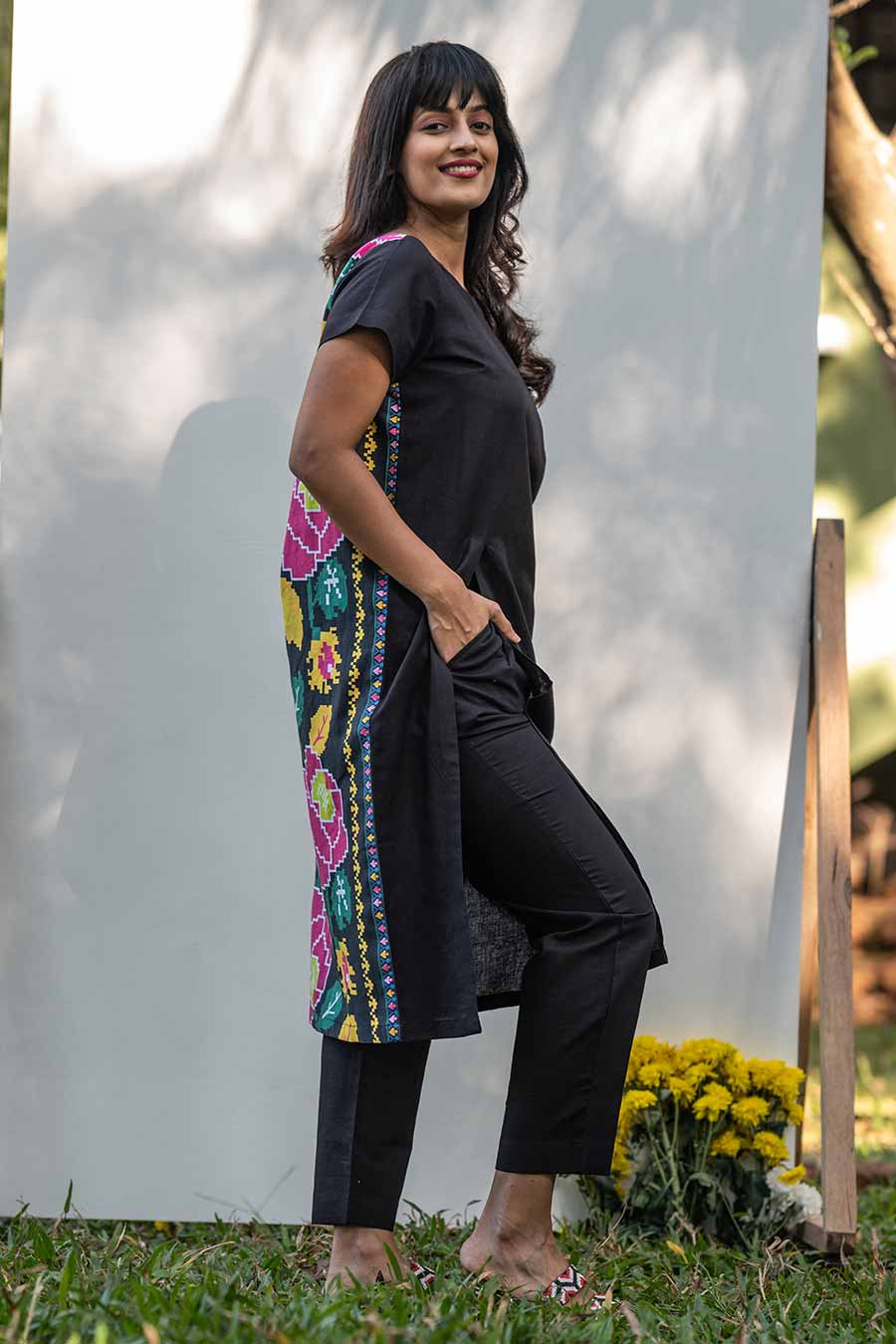 Black Back-Printed Kurta & Pant Set