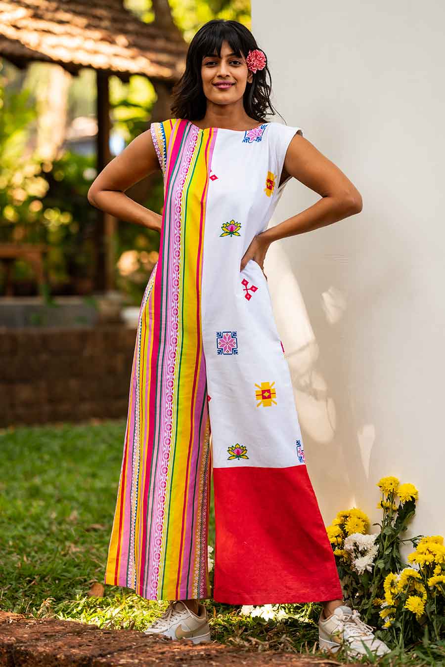 Multicolour Stripes & Motif Printed Jumpsuit
