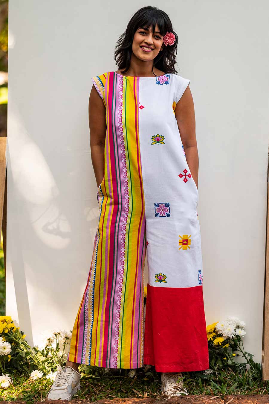 Multicolour Stripes & Motif Printed Jumpsuit