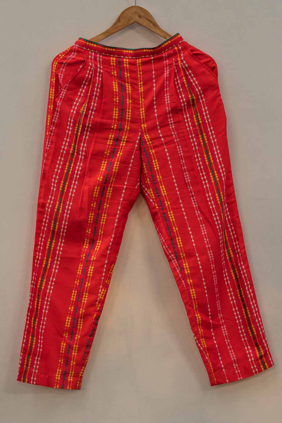 Red Embroidered Smocked Kurta Set