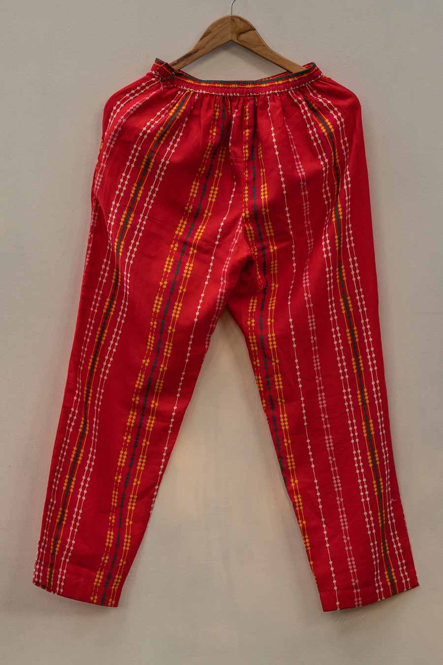 Red Embroidered Smocked Kurta Set