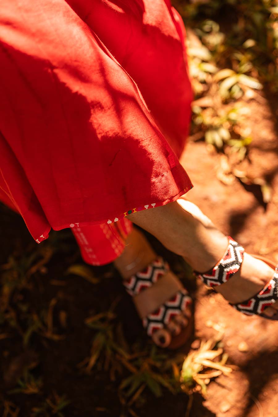 Red Embroidered Smocked Kurta Set