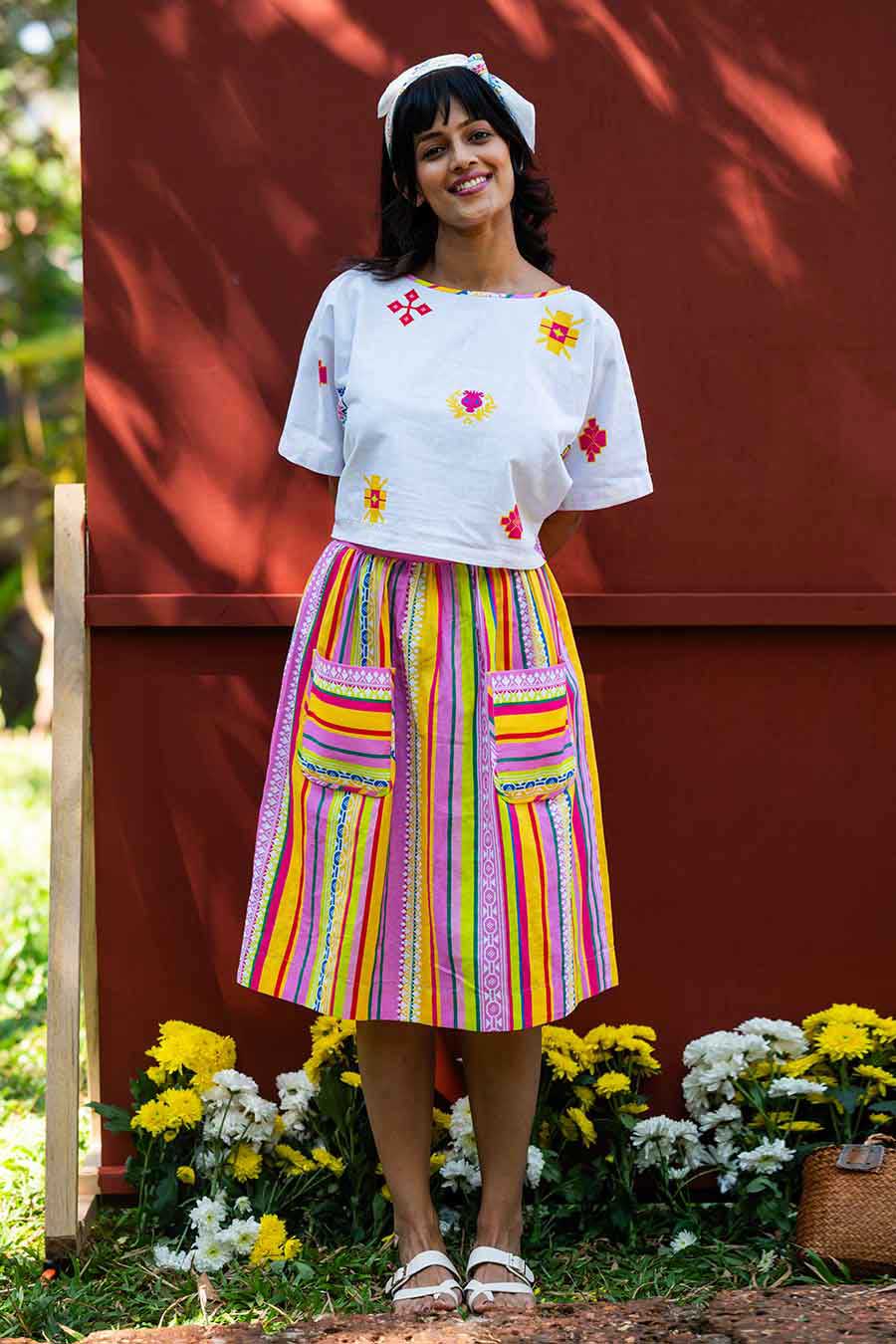 Multicolour Printed Two-Way Top & Skirt Co-Ord Set