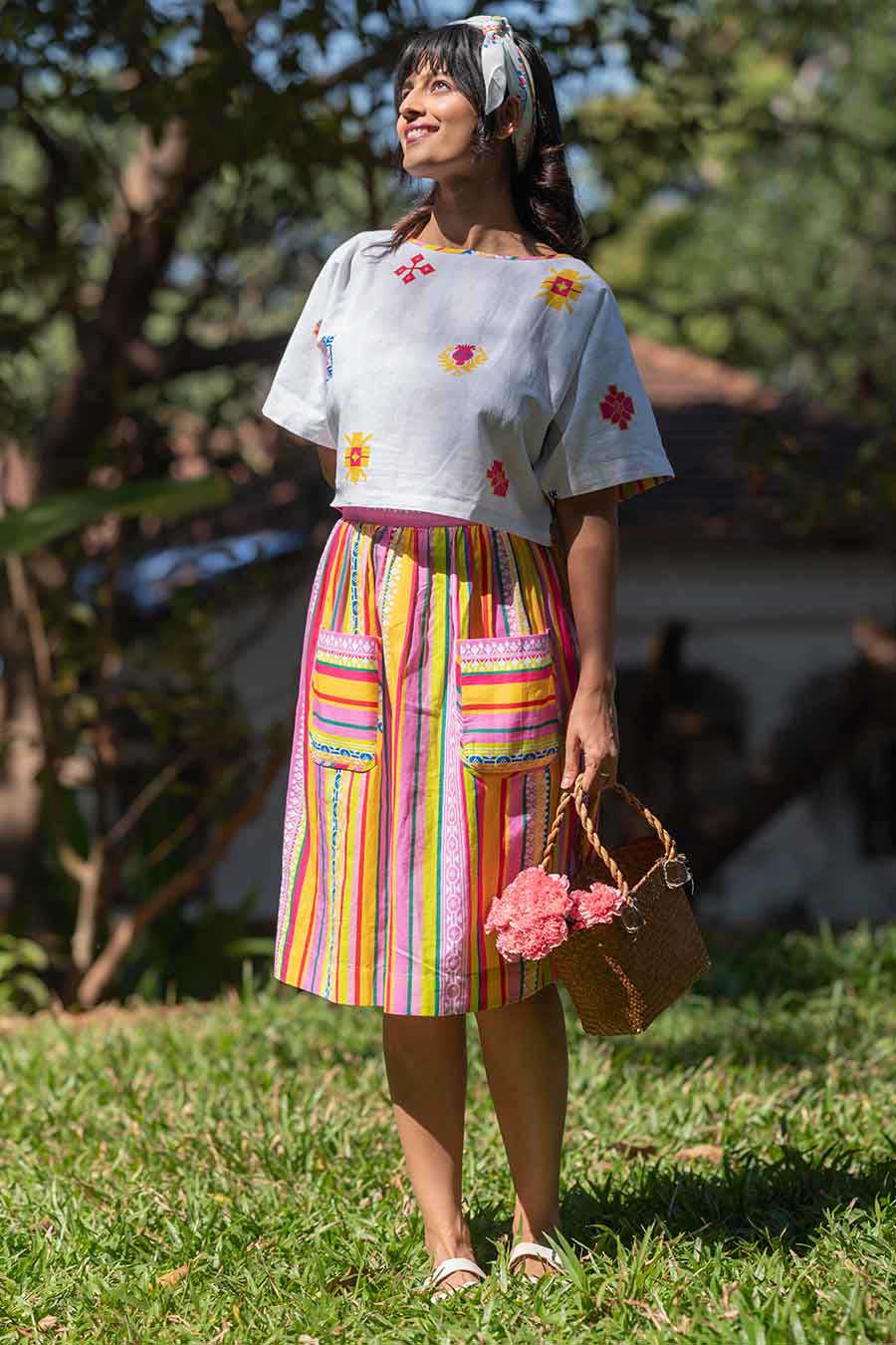 Multicolour Printed Two-Way Top & Skirt Co-Ord Set
