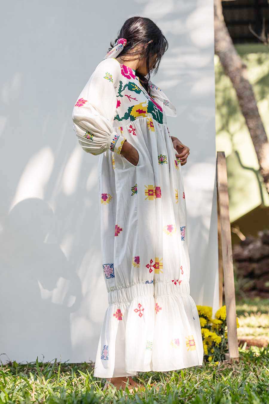 White Printed Long Dress