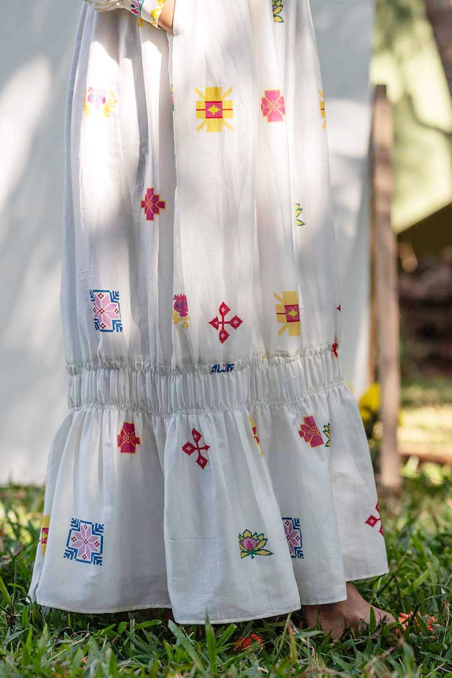 White Printed Long Dress