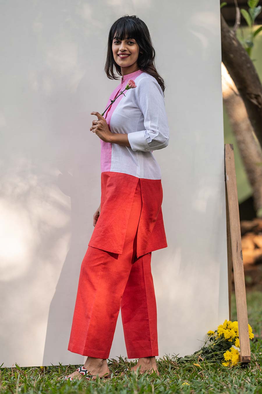 Multicolour Panelled Tunic & Pant Set