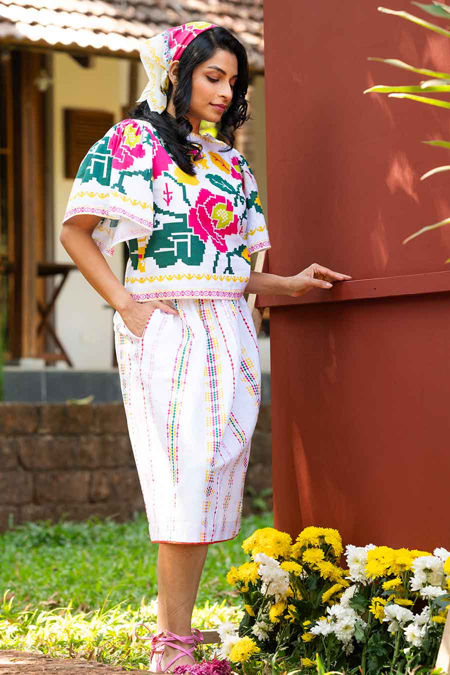 White Printed Top & Skirt Co-Ord Set