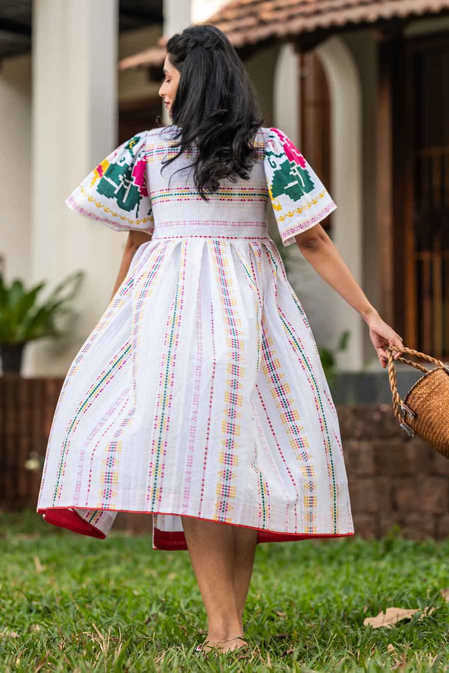 White Printed Lines Midi Dress