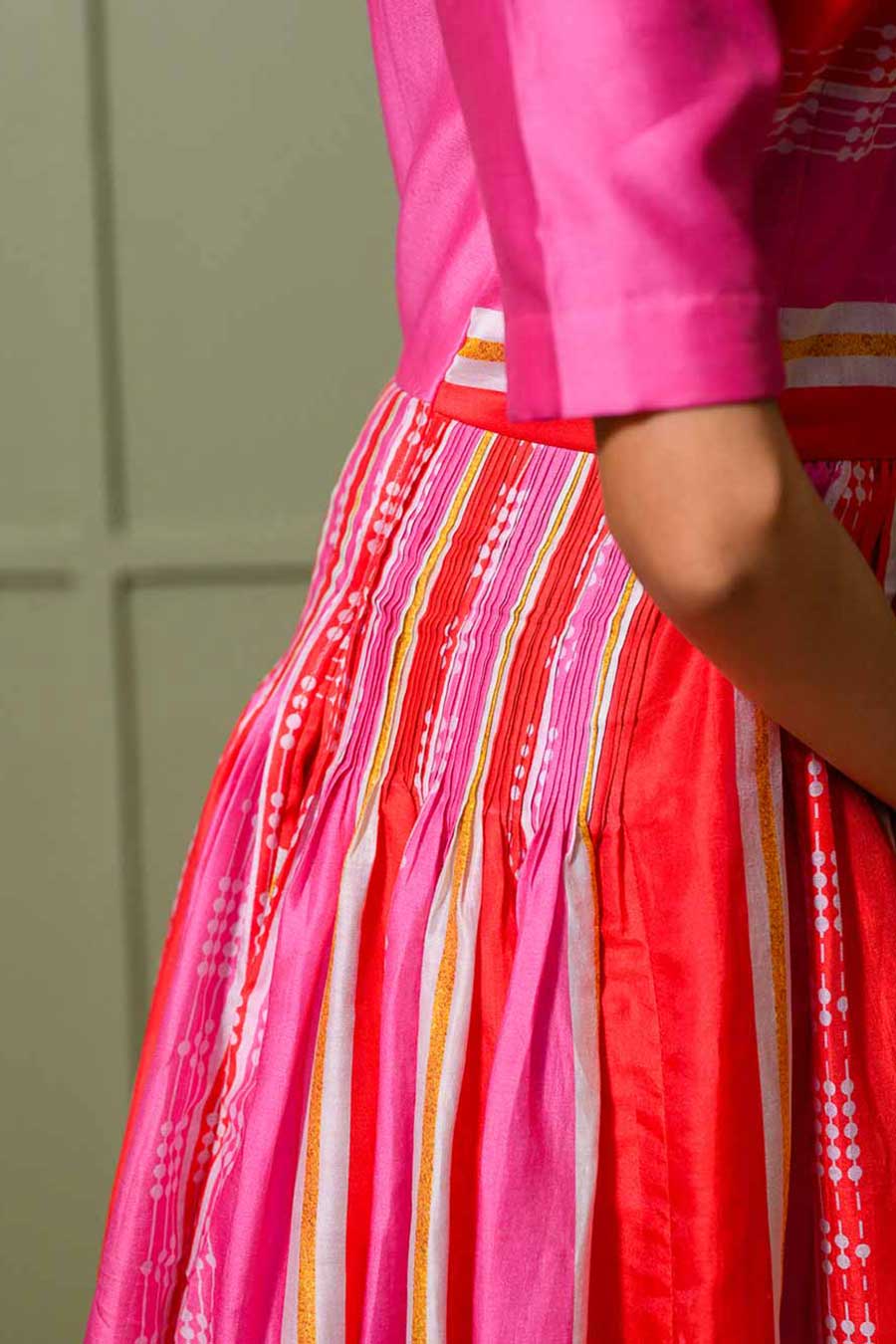 Pink Frangipani Printed Pintuck Kurta & Pant Set