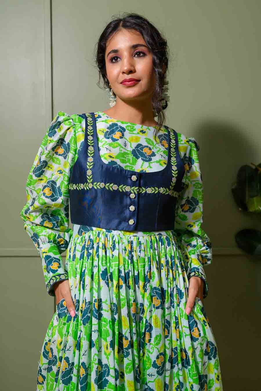 Green Mohomaya Printed Anarkali Set With Jacket