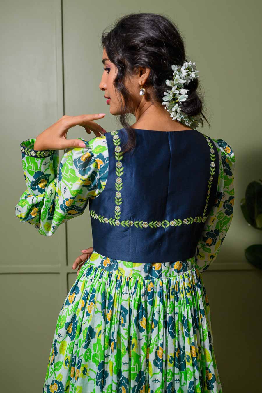 Green Mohomaya Printed Anarkali Set With Jacket