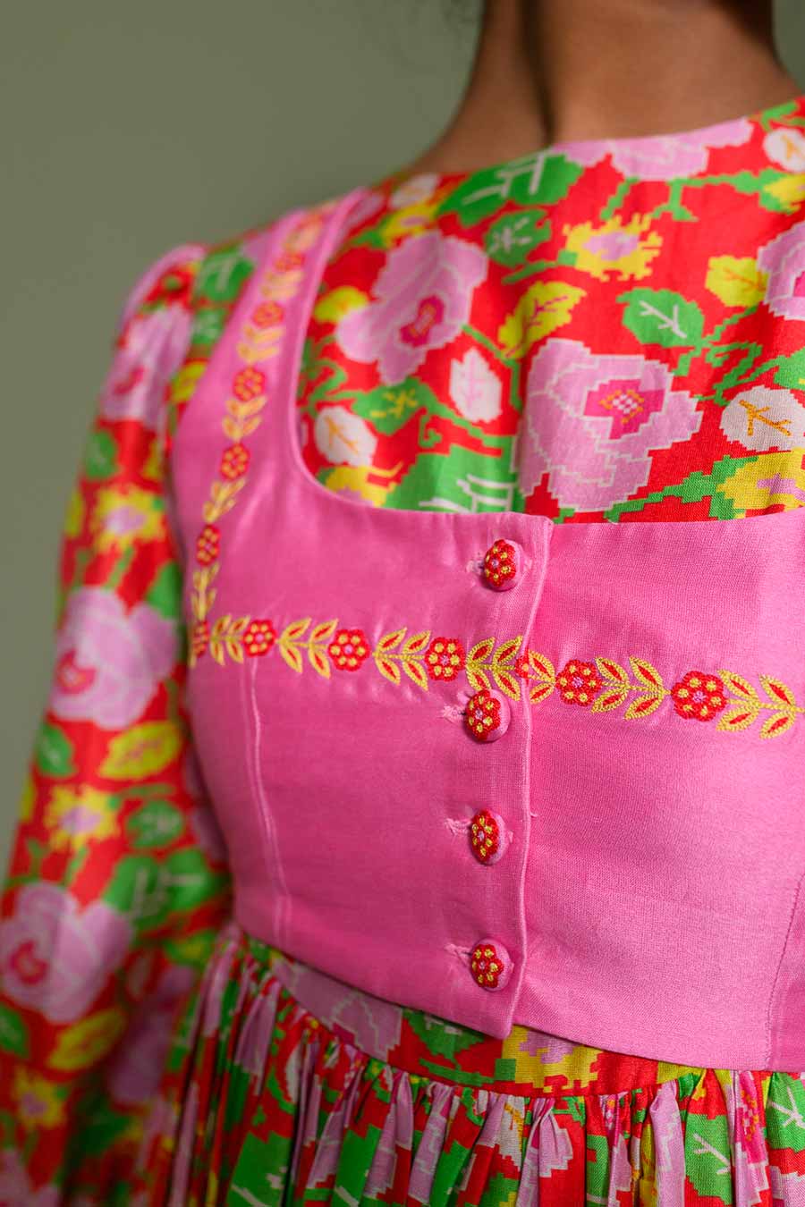Pink Bougainvillea Print Anarkali Set With Jacket