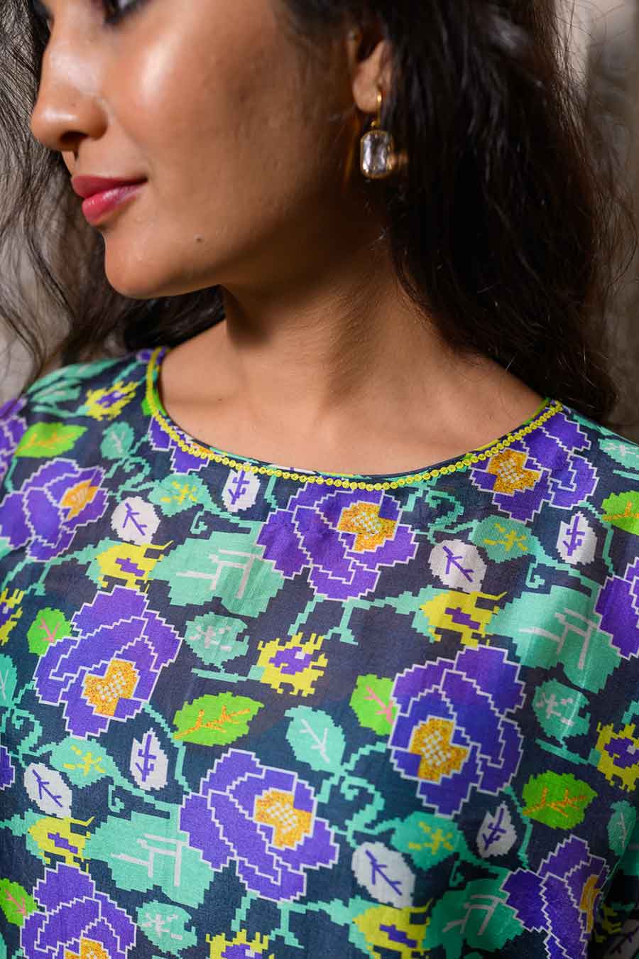 Blue Orchyard Printed Tunic & Pant Set