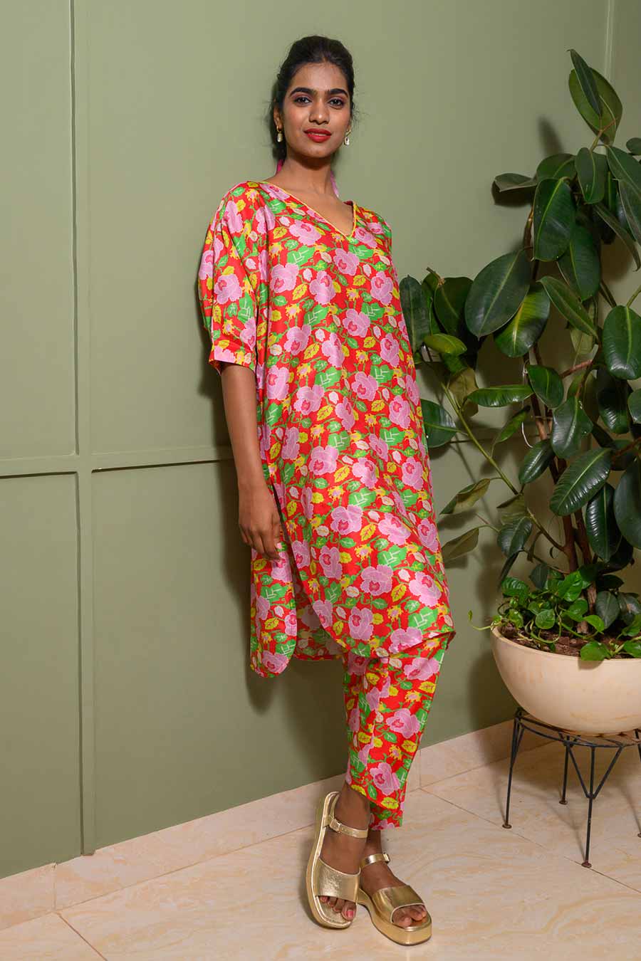Red Lilly Printed Tunic & Pant Set