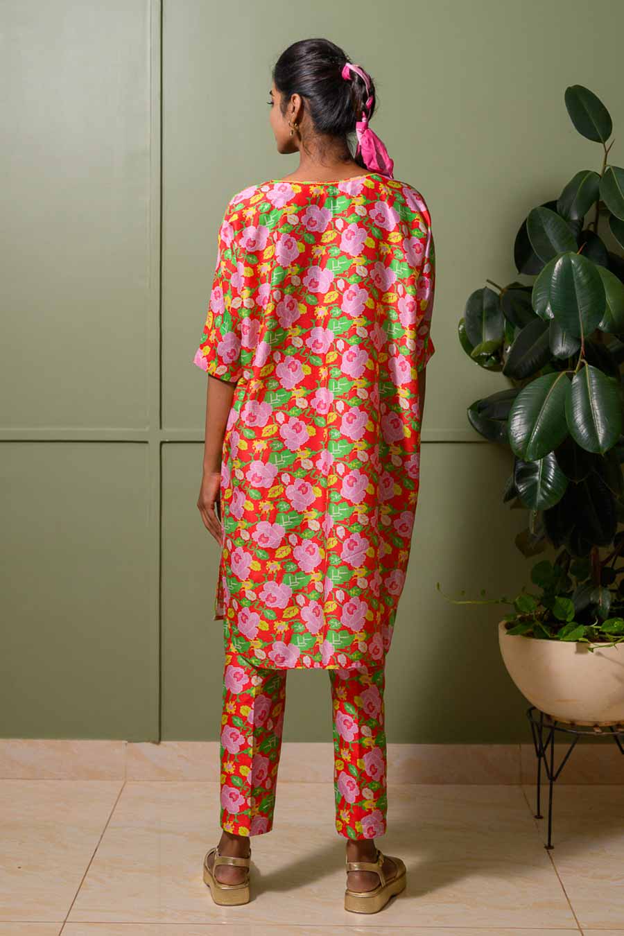 Red Lilly Printed Tunic & Pant Set